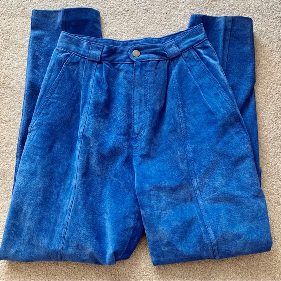 Vintage Pants - Vintage Royal Blue Suede High Waisted Trouser Pant